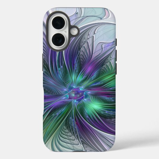 Paarse Groene Bloem Moderne Abstracte Kunst Fracta Case-Mate iPhone Case (Achterkant)