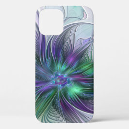 Paarse Groene Bloem Moderne Abstracte Kunst Fracta Case-Mate iPhone Case