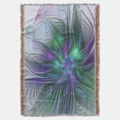 Paarse Groene Bloem Moderne Abstracte Kunst Fracta Deken (Voorkant Verticaal)