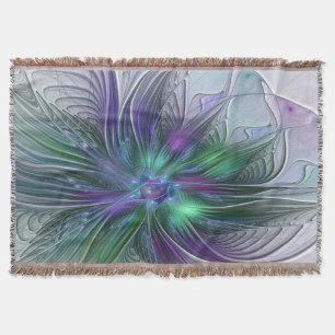 Paarse Groene Bloem Moderne Abstracte Kunst Fracta Deken