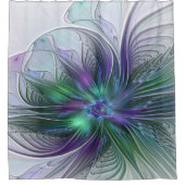 Paarse Groene Bloem Moderne Abstracte Kunst Fracta Douchegordijn (Voorkant)