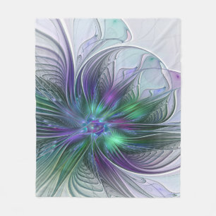 Paarse Groene Bloem Moderne Abstracte Kunst Fracta Fleece Deken