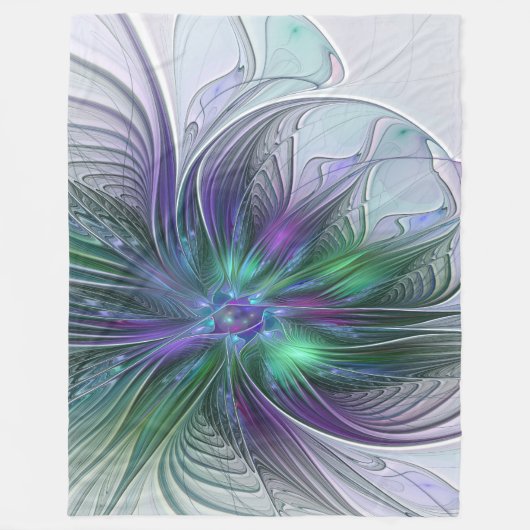 Paarse Groene Bloem Moderne Abstracte Kunst Fracta Fleece Deken (Voorkant)