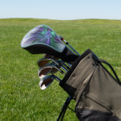 Paarse Groene Bloem Moderne Abstracte Kunst Fracta Golfheadcover (Insitu)