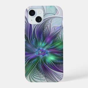 Paarse Groene Bloem Moderne Abstracte Kunst Fracta iPhone 15 Case