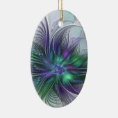 Paarse Groene Bloem Moderne Abstracte Kunst Fracta Keramisch Ornament (Rechts)