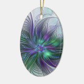 Paarse Groene Bloem Moderne Abstracte Kunst Fracta Keramisch Ornament (Links)