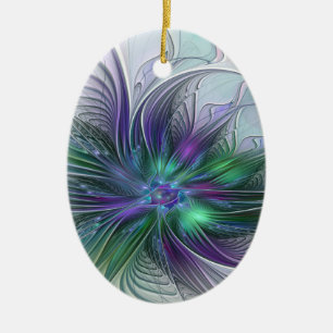 Paarse Groene Bloem Moderne Abstracte Kunst Fracta Keramisch Ornament