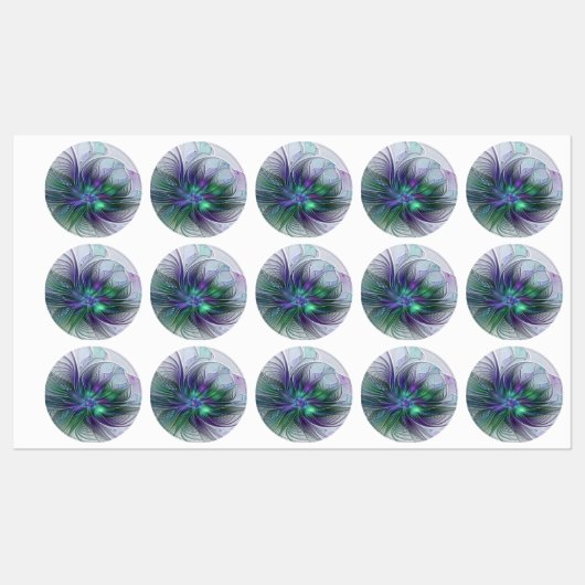 Paarse Groene Bloem Moderne Abstracte Kunst Fracta Labels (Vel)
