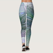 Paarse Groene Bloem Moderne Abstracte Kunst Fracta Leggings (Achterkant)