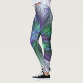 Paarse Groene Bloem Moderne Abstracte Kunst Fracta Leggings (Links)