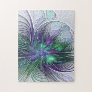 Paarse Groene Bloem Moderne Abstracte Kunst Fracta Legpuzzel