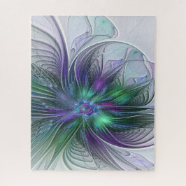 Paarse Groene Bloem Moderne Abstracte Kunst Fracta Legpuzzel