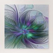 Paarse Groene Bloem Moderne Abstracte Kunst Fracta Legpuzzel (Verticaal)