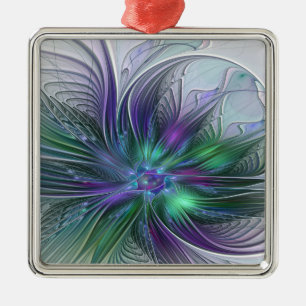 Paarse Groene Bloem Moderne Abstracte Kunst Fracta Metalen Ornament