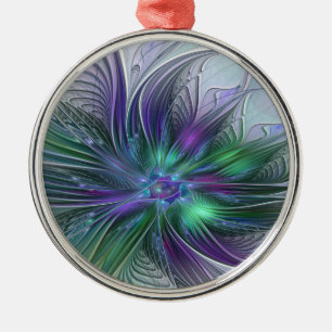 Paarse Groene Bloem Moderne Abstracte Kunst Fracta Metalen Ornament