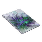 Paarse Groene Bloem Moderne Abstracte Kunst Fracta Notitieboek (Rechterzijde)