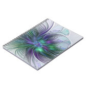 Paarse Groene Bloem Moderne Abstracte Kunst Fracta Notitieboek (Linkerzijde)