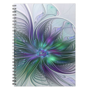 Paarse Groene Bloem Moderne Abstracte Kunst Fracta Notitieboek