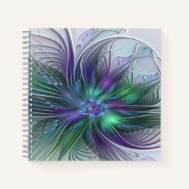 Paarse Groene Bloem Moderne Abstracte Kunst Fracta Notitieboek