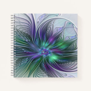 Paarse Groene Bloem Moderne Abstracte Kunst Fracta Notitieboek