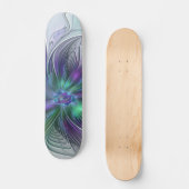 Paarse Groene Bloem Moderne Abstracte Kunst Fracta Persoonlijk Skateboard (Voorkant)