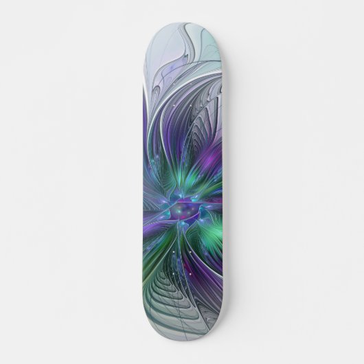 Paarse Groene Bloem Moderne Abstracte Kunst Fracta Persoonlijk Skateboard (Voorkant)