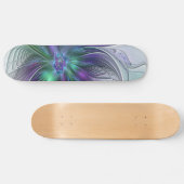 Paarse Groene Bloem Moderne Abstracte Kunst Fracta Persoonlijk Skateboard (Horizontaal)