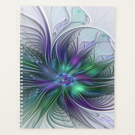 Paarse Groene Bloem Moderne Abstracte Kunst Fracta Planner (Voorkant)
