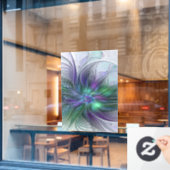 Paarse Groene Bloem Moderne Abstracte Kunst Fracta Raamsticker (Cafe Raam)