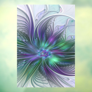 Paarse Groene Bloem Moderne Abstracte Kunst Fracta Raamsticker