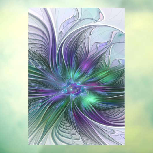 Paarse Groene Bloem Moderne Abstracte Kunst Fracta Raamsticker (Vel 3)