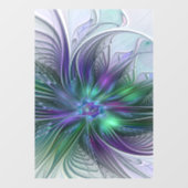 Paarse Groene Bloem Moderne Abstracte Kunst Fracta Raamsticker (Vel)
