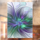 Paarse Groene Bloem Moderne Abstracte Kunst Fracta Raamsticker (Vel 2)