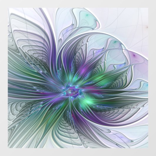 Paarse Groene Bloem Moderne Abstracte Kunst Fracta Raamsticker (Vel)