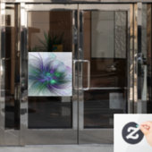 Paarse Groene Bloem Moderne Abstracte Kunst Fracta Raamsticker (Kantoordeur)