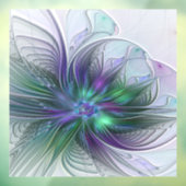 Paarse Groene Bloem Moderne Abstracte Kunst Fracta Raamsticker (Vel 3)