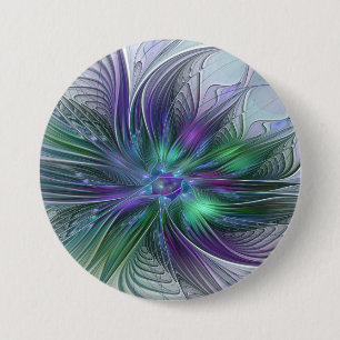 Paarse Groene Bloem Moderne Abstracte Kunst Fracta Ronde Button 7,6 Cm