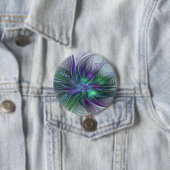Paarse Groene Bloem Moderne Abstracte Kunst Fracta Ronde Button 7,6 Cm (In situ)