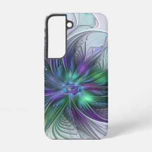 Paarse Groene Bloem Moderne Abstracte Kunst Fracta Samsung Galaxy Hoesje