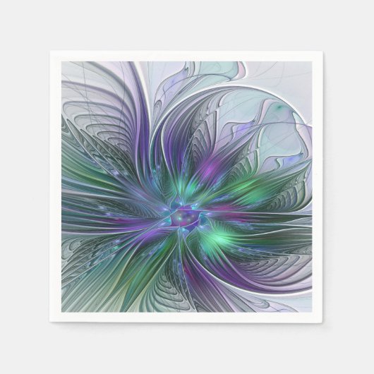 Paarse Groene Bloem Moderne Abstracte Kunst Fracta Servet (Voorkant)