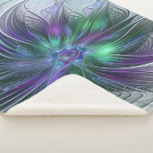 Paarse Groene Bloem Moderne Abstracte Kunst Fracta Sherpa Deken (3/4)