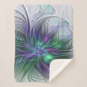 Paarse Groene Bloem Moderne Abstracte Kunst Fracta Sherpa Deken