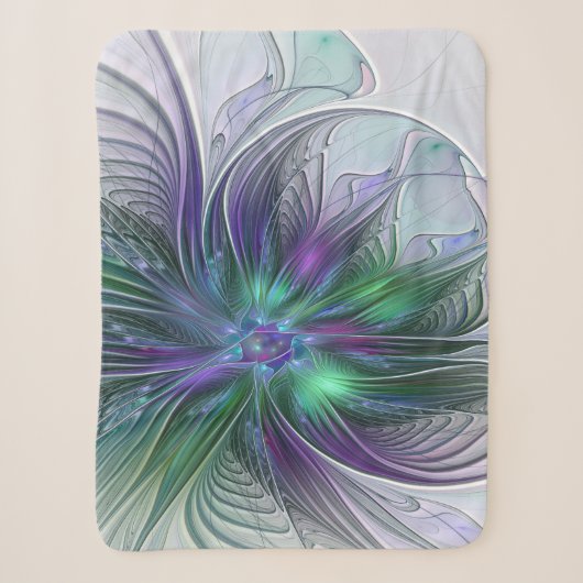 Paarse Groene Bloem Moderne Abstracte Kunst Fracta Sherpa Deken (Voorkant)