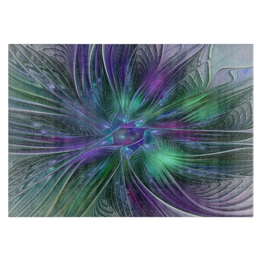 Paarse Groene Bloem Moderne Abstracte Kunst Fracta Snijplank (Voorkant)