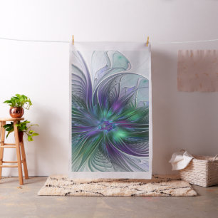 Paarse Groene Bloem Moderne Abstracte Kunst Fracta Stof