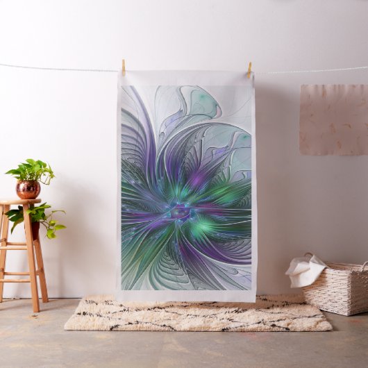 Paarse Groene Bloem Moderne Abstracte Kunst Fracta Stof (Voorbeeld)