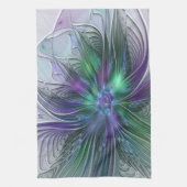 Paarse Groene Bloem Moderne Abstracte Kunst Fracta Theedoek (Verticaal)