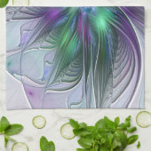 Paarse Groene Bloem Moderne Abstracte Kunst Fracta Theedoek (Gevouwen)