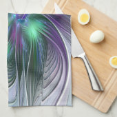Paarse Groene Bloem Moderne Abstracte Kunst Fracta Theedoek (Quarter Fold)